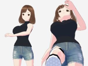 黒いノースリーブにデニムのショートパンツのお姉さん（セリフなし  3DCGモデル  イラスト集）(パイアールフロンティア) [d_714503]