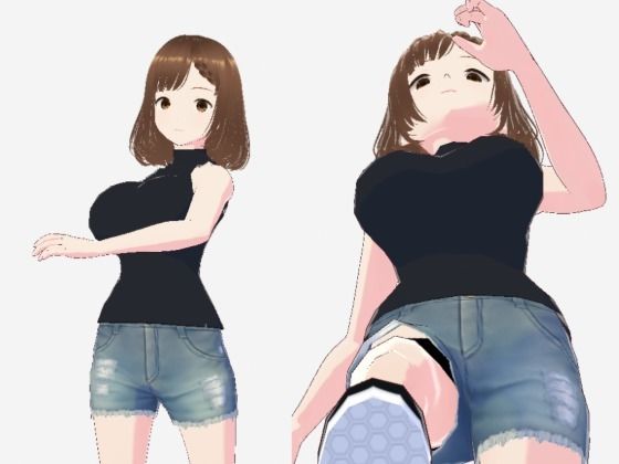 黒いノースリーブにデニムのショートパンツのお姉さん（セリフなし  3DCGモデル  イラスト集）(パイアールフロンティア) [d_714503]
