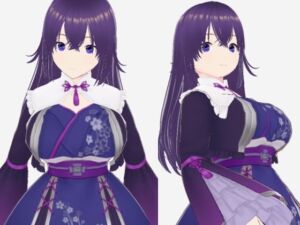 青紫の和模様ドレスの巨乳美女（セリフなし  3DCGモデル  イラスト集）(アフェアーアモーレ) [d_722732]