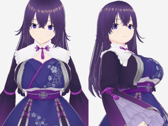 青紫の和模様ドレスの巨乳美女（セリフなし  3DCGモデル  イラスト集）(アフェアーアモーレ) [d_722732]