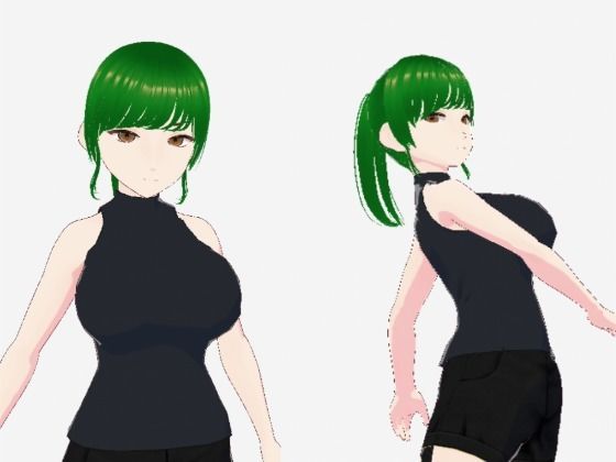 グリーンヘアーのツンデレ美女（セリフなし  3DCGモデル  イラスト集）(ファンタスセレブリティ) [d_730874]