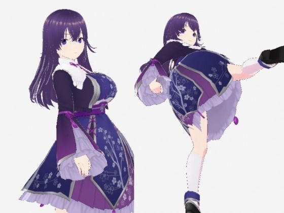 和柄の洋風ドレスの巨乳美女（セリフなし  3DCGモデル  イラスト集）(パイアールフロンティア) [d_732578]