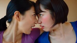 （ボイス有り）ヨガ中に鼻同士を合わせて争うふたり。(あいろこーぷ) [d_753280]