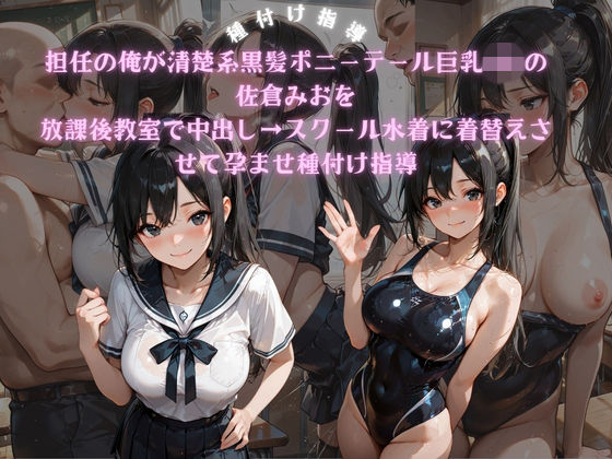 担任の俺が清楚系黒髪ポニーテール巨乳JKの佐倉みおを放課後教室で中出し→スクール水着に着替えさせて孕ませ種付け指導(ポンポン工房) [d_769343]