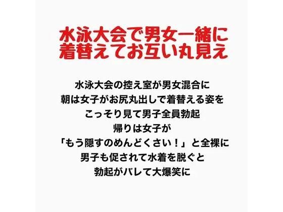 水泳大会で男女一緒に着替えて、お互い裸が丸見え(羞恥の星空 CFNM/CMNF) [d_778073]
