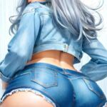 青デニムホットパンツ尻(naoji22222) [d_780432]