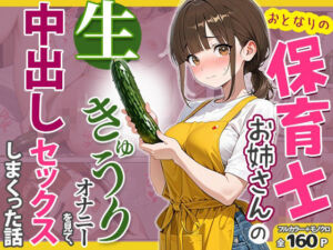 おとなりの保育士お姉さんの生きゅうりオナニーを見て、中出しセックスしまくった話(めろうたいむ) [d_781901]