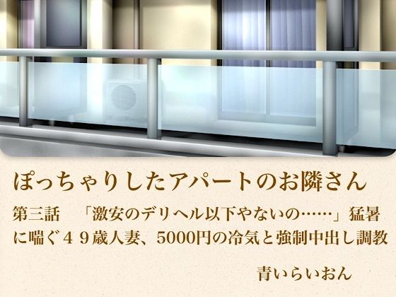【官能小説】ぽっちゃりしたアパートのお隣さん  第三話  「激安のデリヘル以下やないの……」猛暑に喘ぐ49歳人妻、5000円の冷気と強●中出し調教(青いらいおん) [d_795959]