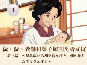 続・続・老舗和菓子屋割烹着女将   第一話  〜母乳溢れる割烹着女将と、朝の搾りたてカフェオレ〜(青いらいおん) [d_807949]