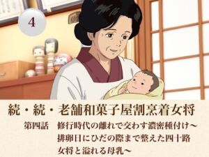 続・続老舗和菓子屋割烹着女将  第四話  修行時代の離れで交わす濃密種付け〜排卵日にひだの際まで整えた四十路女将と溢れる母乳〜(青いらいおん) [d_808452]